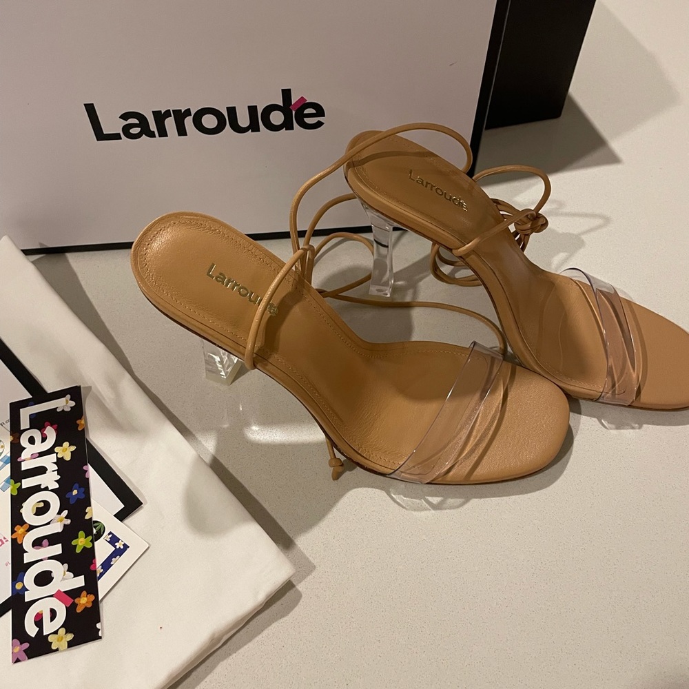 Gloria Sandal In Tan Leather and Vinyl/ NEW